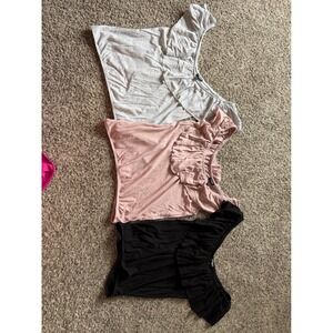 Express Bundle 3 Off the Shoulder Ruffle Tops Black Grey Pink Small S